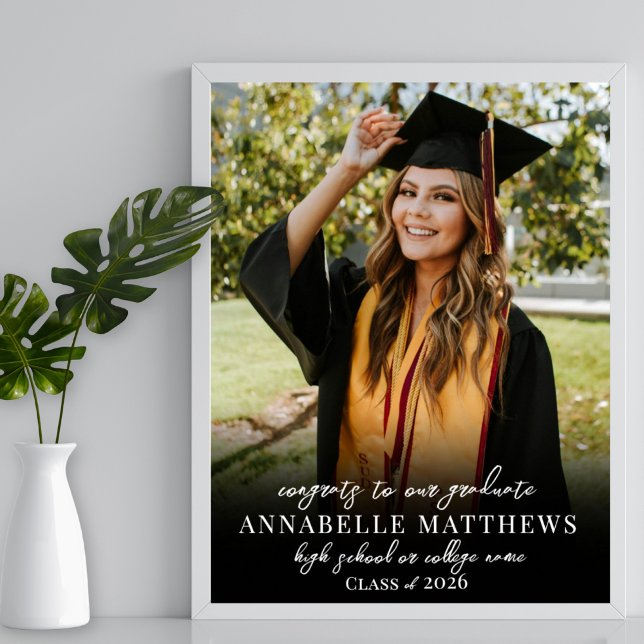 Elegant Black White Photo Graduation Party Sign (Black White Photo Graduation Party Sign)