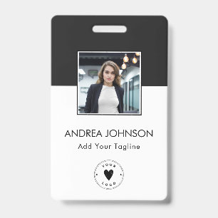 Elegant Black & White Photo Logo Bar Code & Name ID Badge