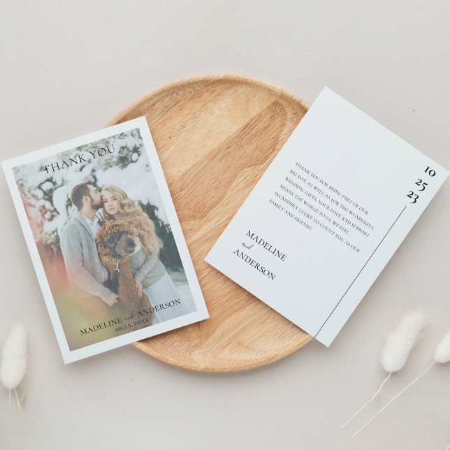 Elegant Black White Photo Overlay Text Wedding Thank You Card (Creator Uploaded)