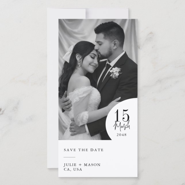 Elegant Black & White Photo Save the Date Wedding  (Front)