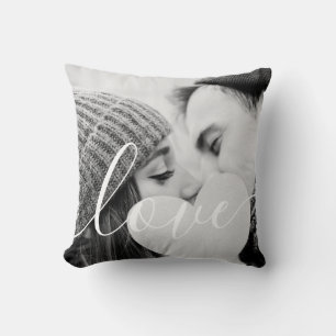 Elegant Black White Photo Script Love Cushion