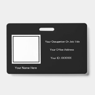 Elegant Black White Photo Text Templates Employee ID Badge