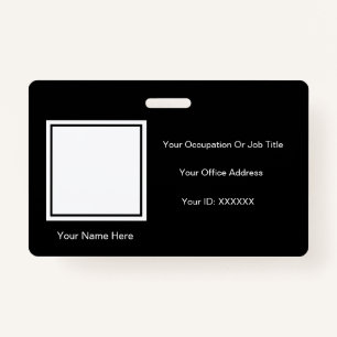 Elegant Black White Photo Text Templates Employee ID Badge