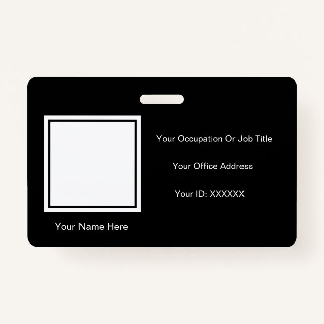 Elegant Black White Photo Text Templates Employee ID Badge (Front)