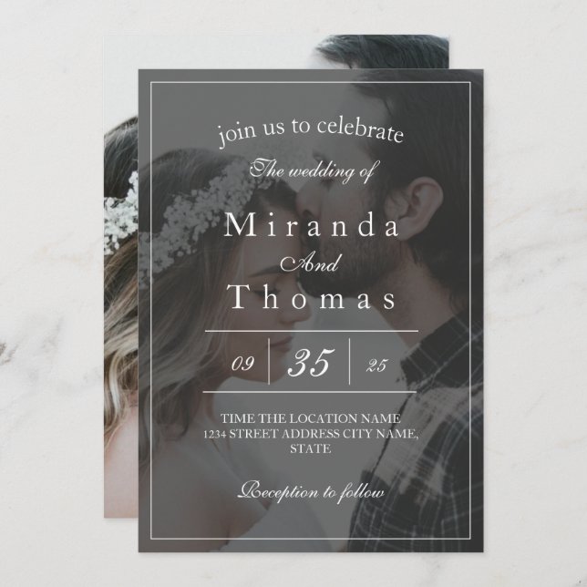Elegant Black & White Photo Wedding Invitation (Front/Back)