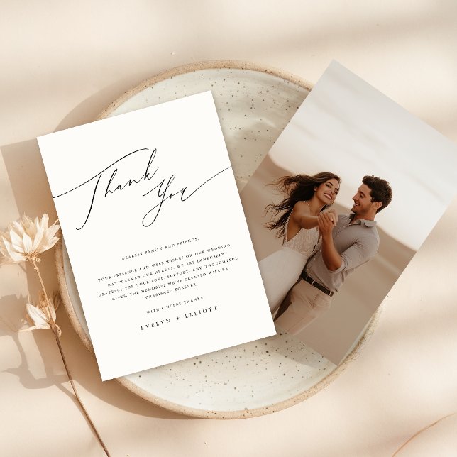 Elegant Black White Photo Wedding Reception Table Thank You Card (Creator Uploaded)