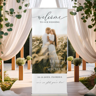 Elegant Black & White Photo Wedding Welcome Retractable Banner