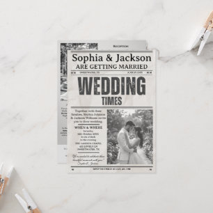Elegant Black & White Photos Wedding Newspaper Invitation