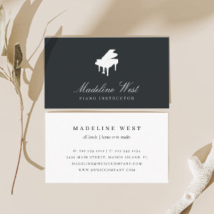Elegant Black & White Piano Instructor Business Card