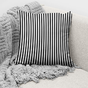 Elegant Black White Pin Stripes Pattern Cushion