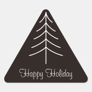 Elegant Black & White Pine Tree Holiday Christmas Triangle Sticker