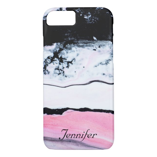 Elegant BLACK WHITE PINK MARBLE ADD YOUR NAME Case-Mate iPhone Case (Back)