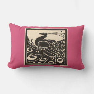 ELEGANT BLACK WHITE PINK PEACOCK LUMBAR CUSHION
