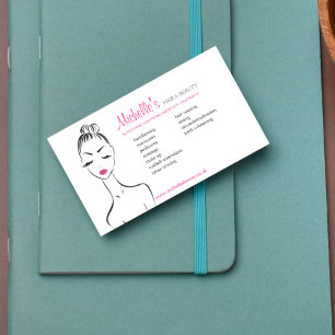 Elegant Black White Pink Pretty Girl Beauty Salon  Business Card