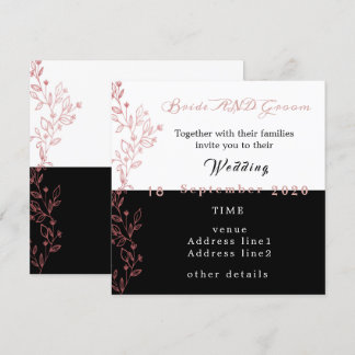 elegant black white pink wedding invitation