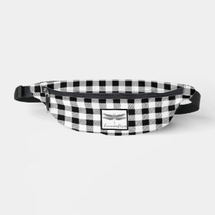 Elegant black white plaid gingham dragonfly bum bags