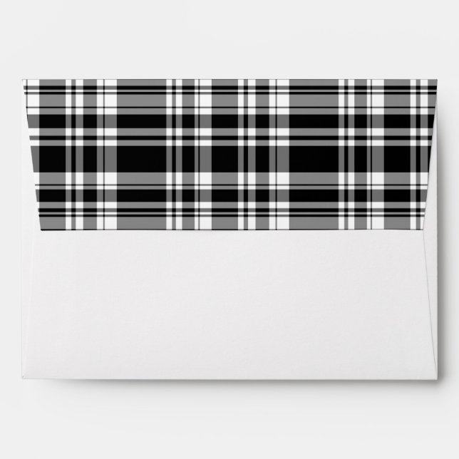 elegant black white plaid pattern envelope (Back (Top Flap))