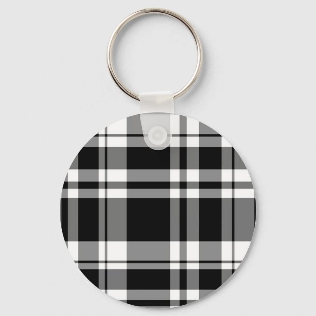 elegant black white plaid pattern key ring (Front)