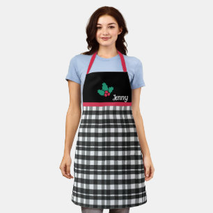 Elegant Black & White Plaid Personalised Christmas Apron