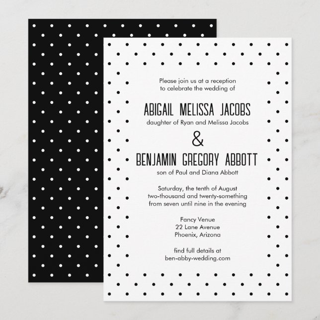 Elegant Black & White Polka-Dotted Reception Invitation (Front/Back)