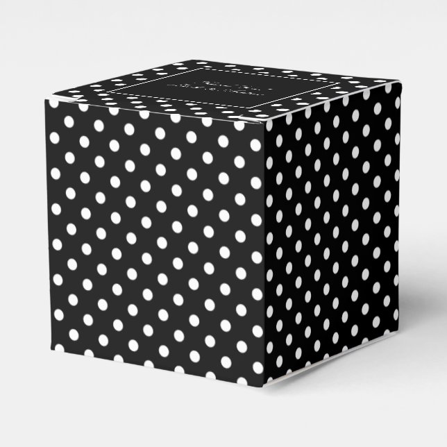 Elegant black & white polkadot wedding favour boxe favour box (Front Side)