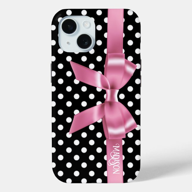 elegant black white polkadots pink bow  Case-Mate iPhone case (Back)