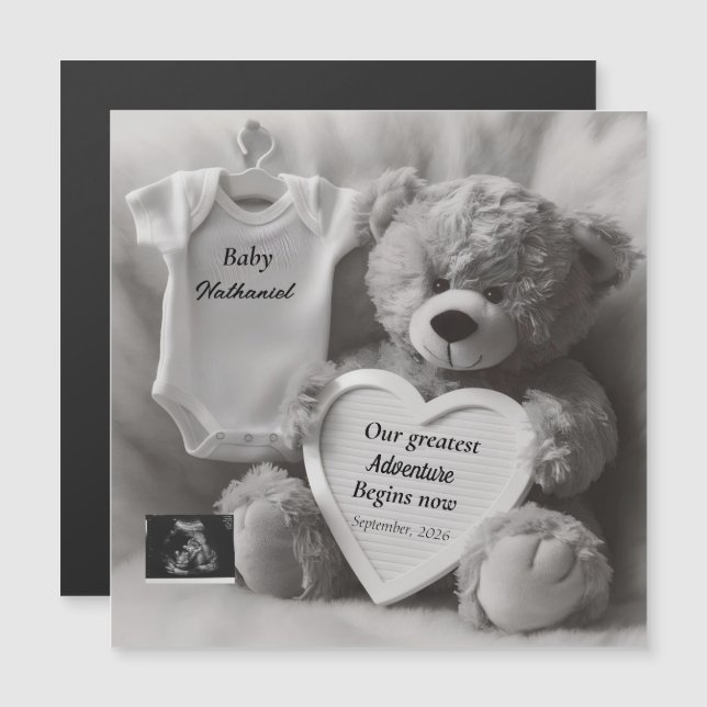 Elegant Black & White Pregnancy Announcement Card (Front/Back)