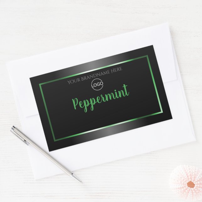 Elegant Black White Product Label Green Frame Logo (Envelope)