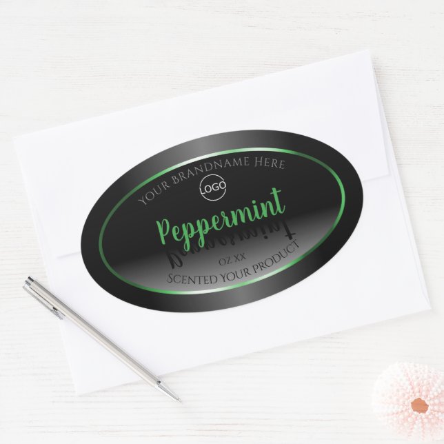 Elegant Black White Product Label Green Frame Logo (Envelope)