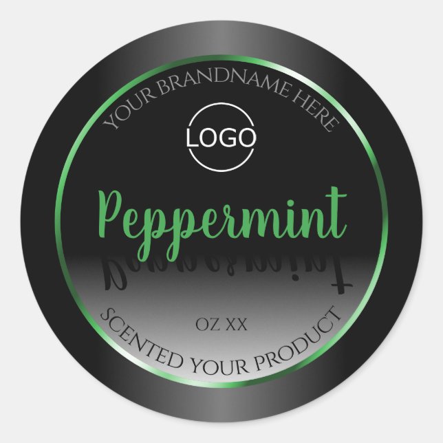 Elegant Black White Product Label Green Frame Logo (Front)