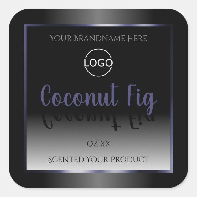 Elegant Black White Product Labels Blue Frame Logo (Front)