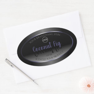 Elegant Black White Product Labels Blue Frame Logo