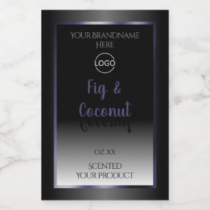 Elegant Black White Product Labels Blue Frame Logo