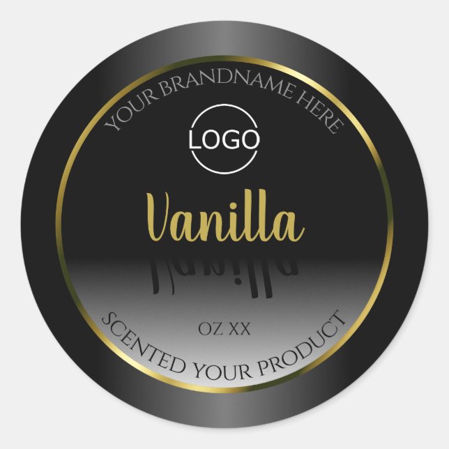 Elegant Black White Product Labels Gold Frame Logo (Front)