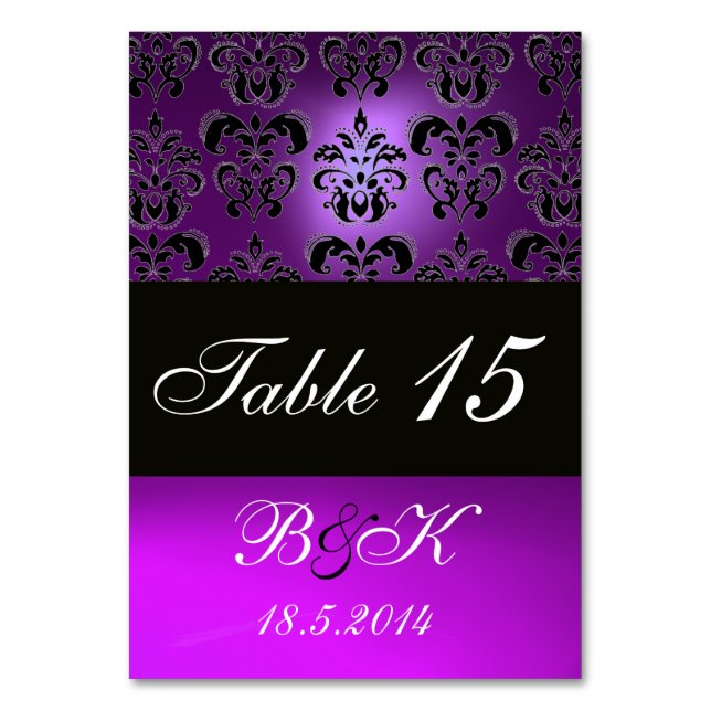 ELEGANT BLACK,WHITE PURPLE DAMASK MONOGRAM TABLE NUMBER (Back)
