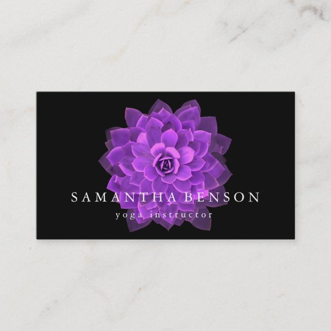 Elegant Black & white Purple Lotus Logo Yoga Business Card (Front)