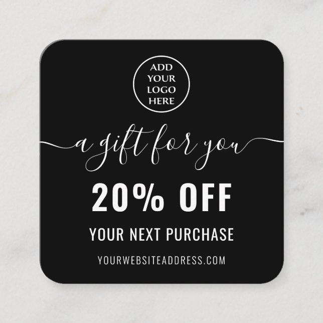 Elegant Black White QR Code Loyalty Business Logo Discount Card (Front)