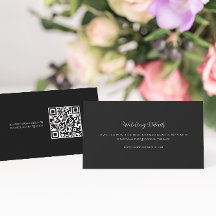 Elegant Black White QR Code Wedding Enclosure Card