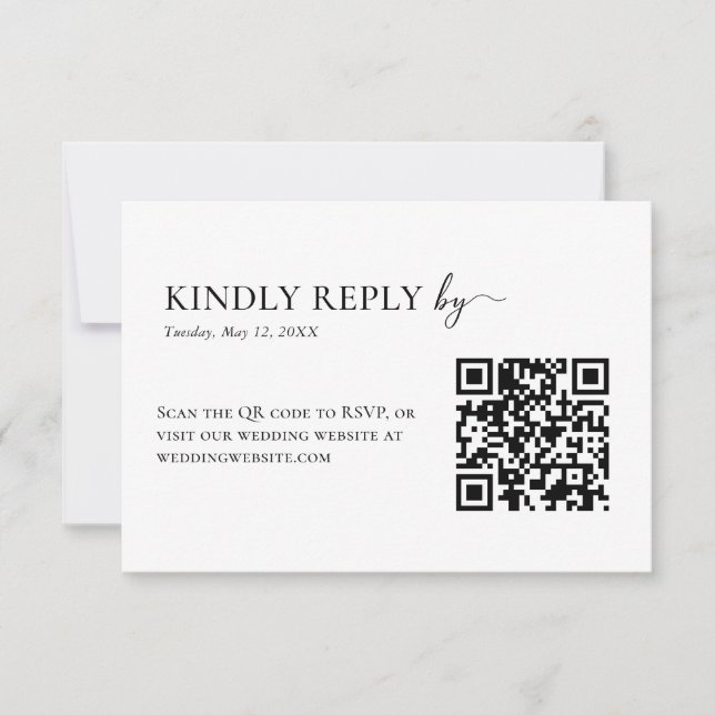 Elegant Black & White QR Code Wedding RSVP Card (Front)