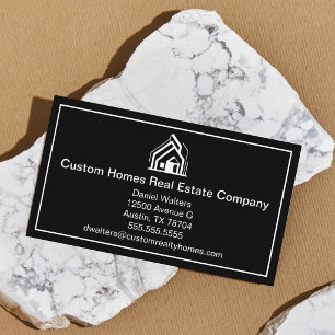 Elegant Black White Real Estate Company House Business Card