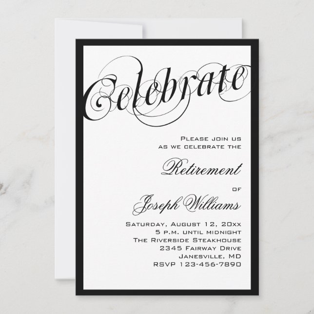Elegant Black & White Retirement Party Invitations (Front)