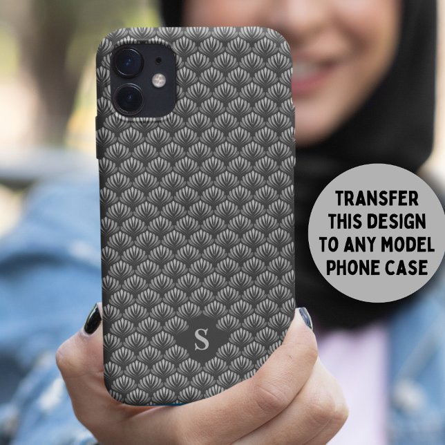 Elegant Black White Retro Floral Pattern Monogram Case-Mate iPhone Case (Creator Uploaded)