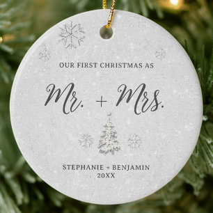 Elegant Black White Rhinestone Our First Christmas Ceramic Tree Decoration