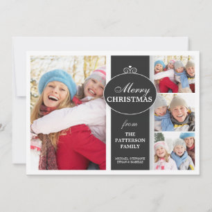 Elegant  Black & White Ribbon 4 Photo Flat Card