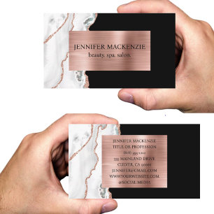 Elegant Black White Rose Gold Agate Luxury Business Card