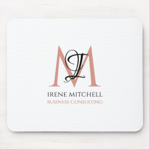 Elegant Black White Rose Gold Modern Monogram Name Mouse Mat