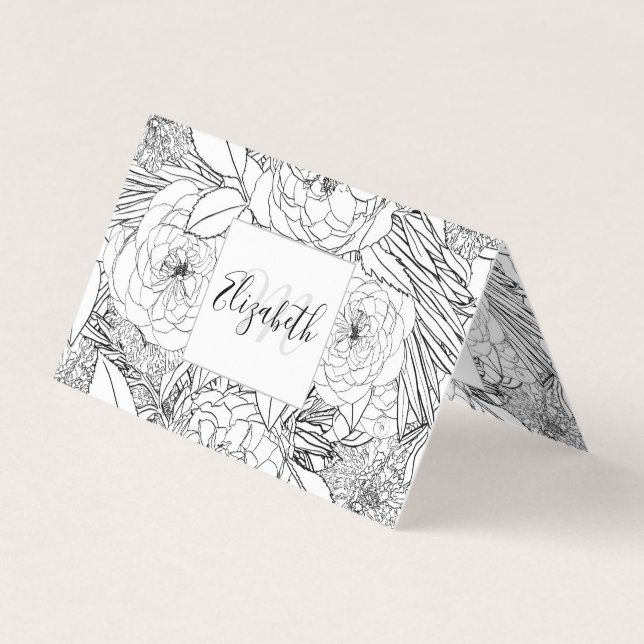 Elegant Black White Roses and Marigold Flowers Business Card (Front)