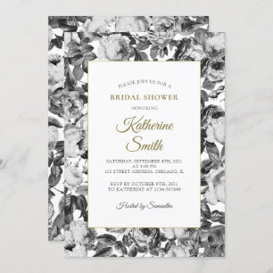 Elegant Black White Roses Bridal Shower Invitation
