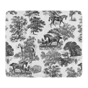 Elegant Black White Rustic Horses Toile  Cutting Board