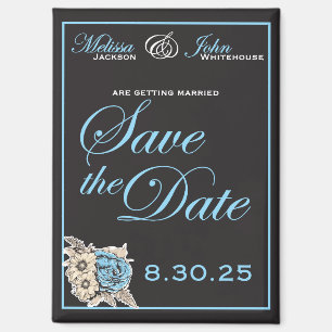 Elegant Black & White Save the Date blue accents Magnet